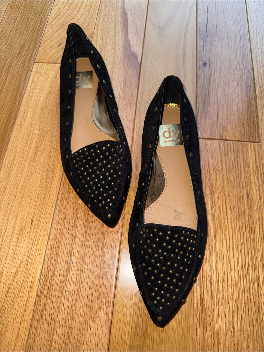 DV by Dolce Vita Black Pointed Toe Studded Flats Size 7